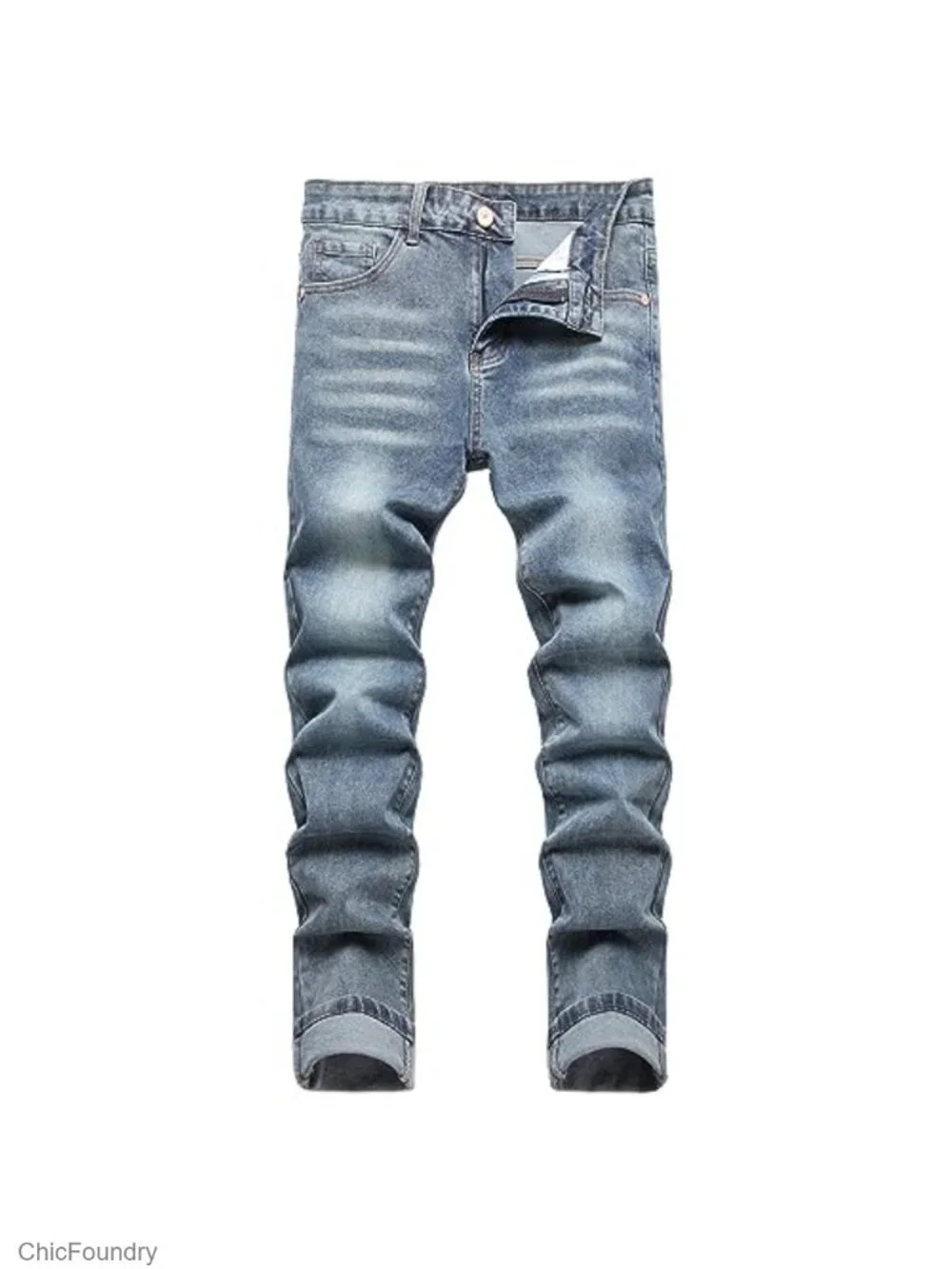 Men's Slim Fit Stretch Jeans - Straight Leg Cargo Denim Pants - Distressed
